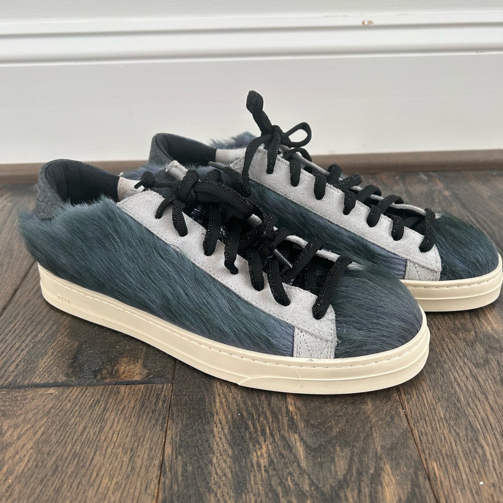 NEW RARE Womens P448 Italian Made Horsehair & Leather Grey Sneakers Goose - 9.5
